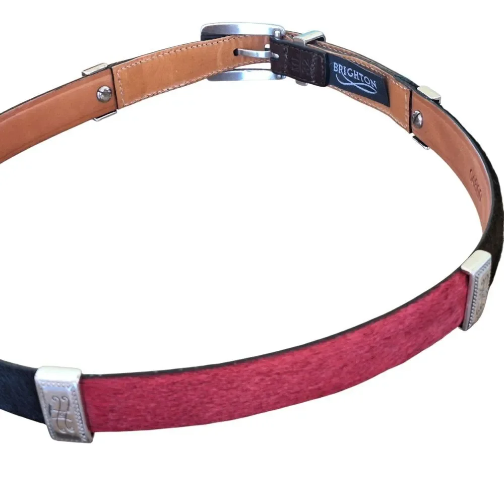 BRIGHTON Leather Calf Hair Multicolor Belt Size ML 32 Excellent Vintage Q4800